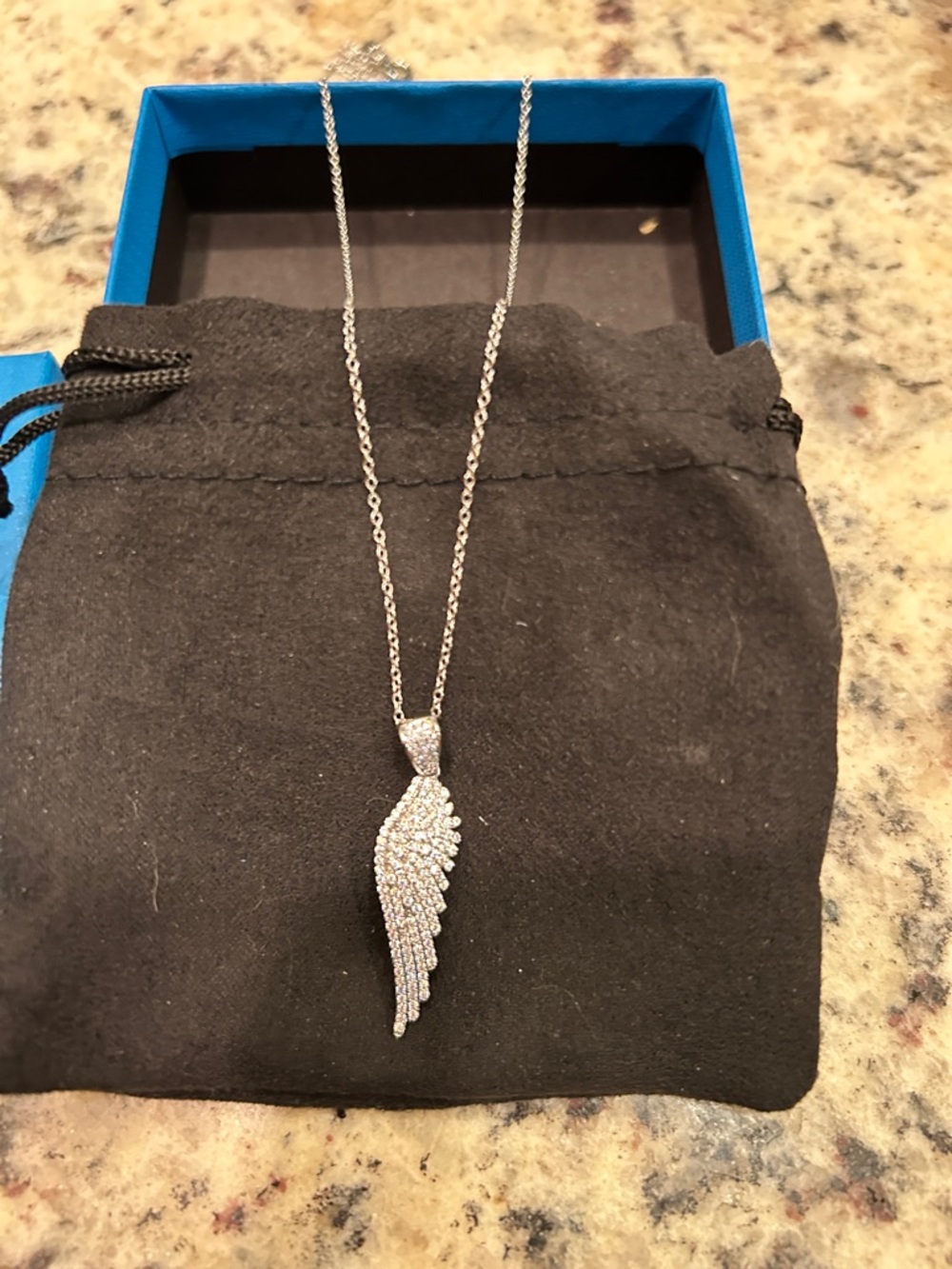JTV Silver Pave Angel Wing Pendant Necklace with Clear Crystals